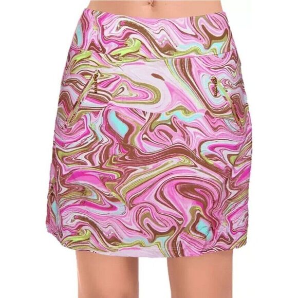 Jamie Sadock Golf Skort Skirt Size 14 Pink Marbled Whirl  17.5" Pull On - Picture 1 of 6